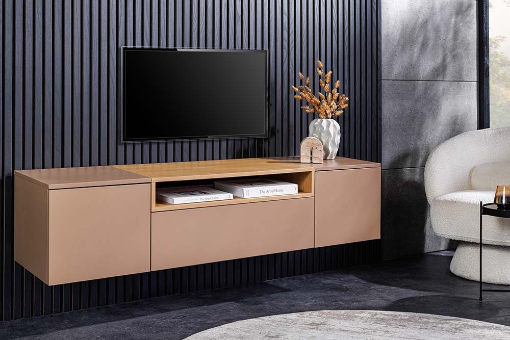 Hängendes TV-Board LOFT 160cm natur grau beige greige drei Fächer mit Schublade