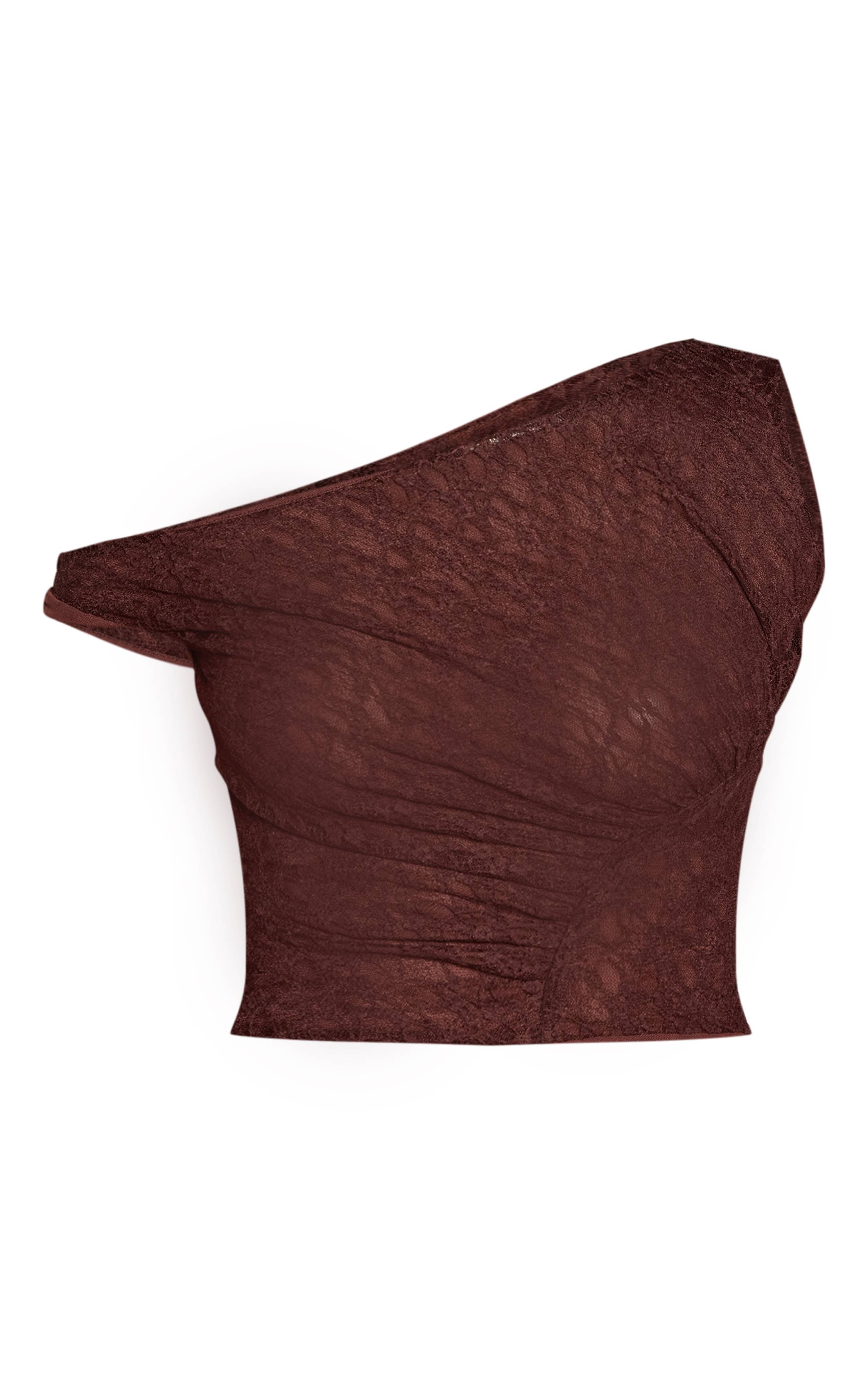 Chocolat Top Court Asymétrique En Dentelle Froncé