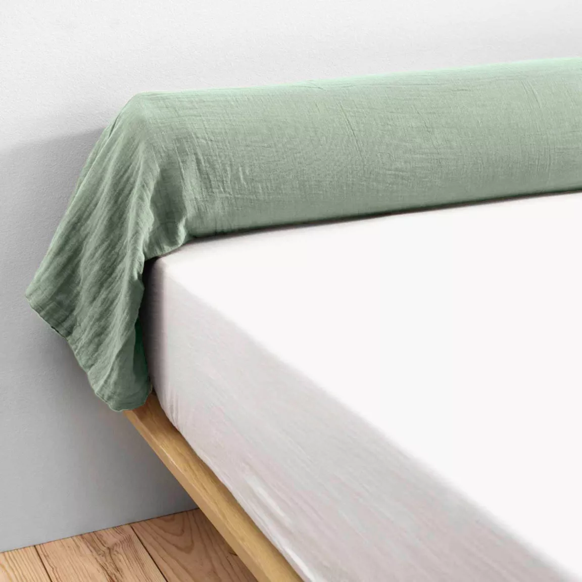 Taie de traversin gaze de coton (L185 cm) Gaïa Vert eucalyptus