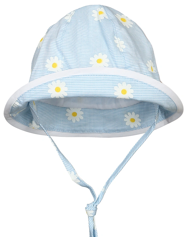 Sommerhut WEIßE GÄNSEBLÜMCHEN geringelt in hellblau