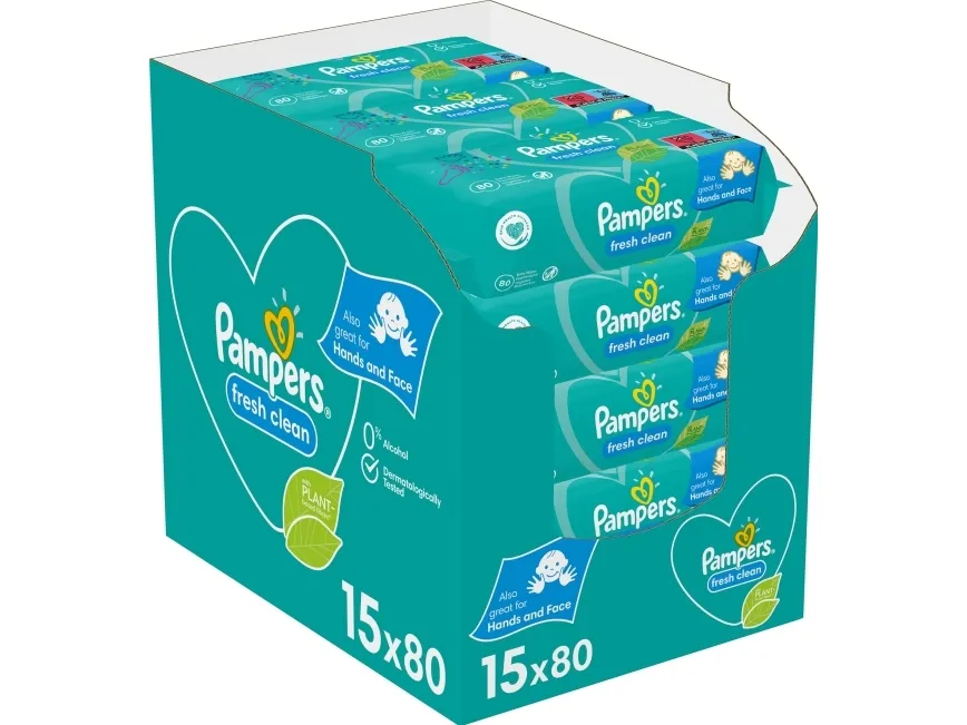 Pampers Fresh Clean -  Vådservietter til baby, Dermatologisk testet, Allergivenlig, Neutral pH, Parfumefri