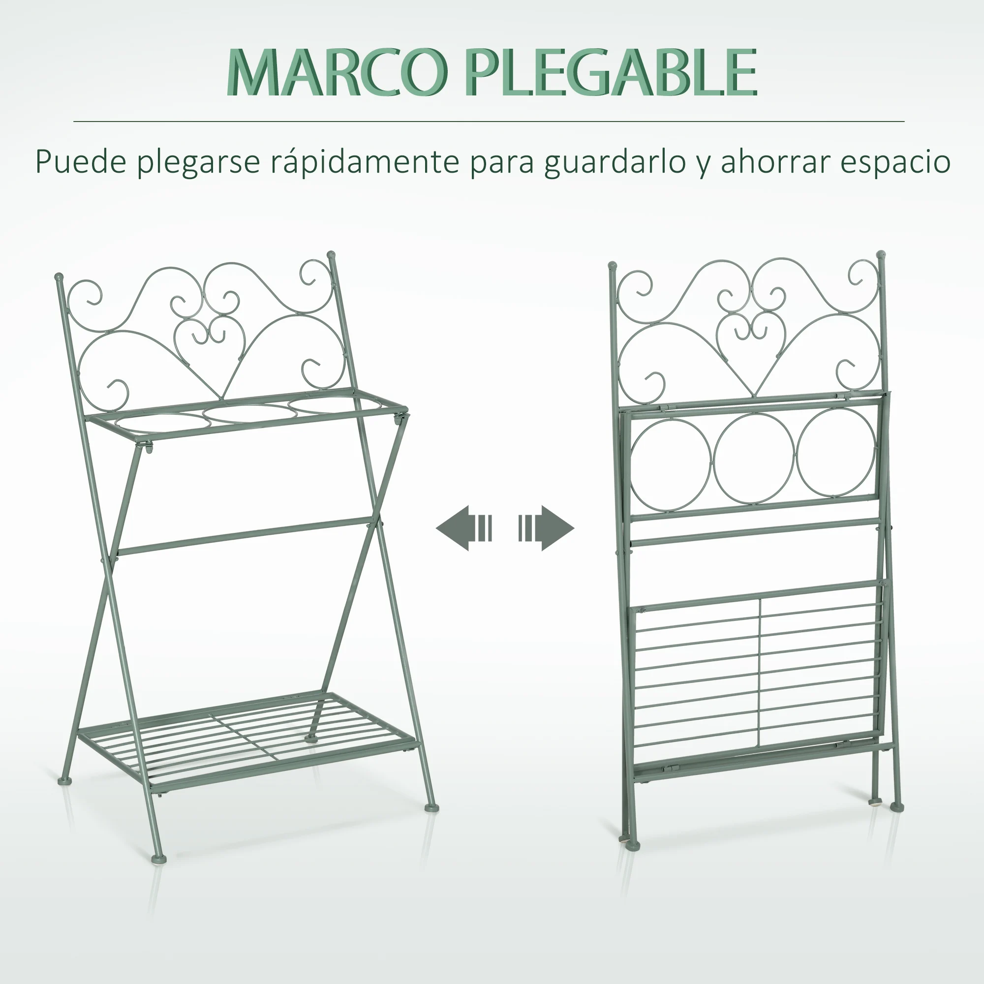 Suporte dobrável de metal para plantas Outsunny com 3 vasos de flores inclusos e prateleira inferior, suporte decorativo para vasos de flores para uso interno e externo, 47x37x78,5 cm, verde