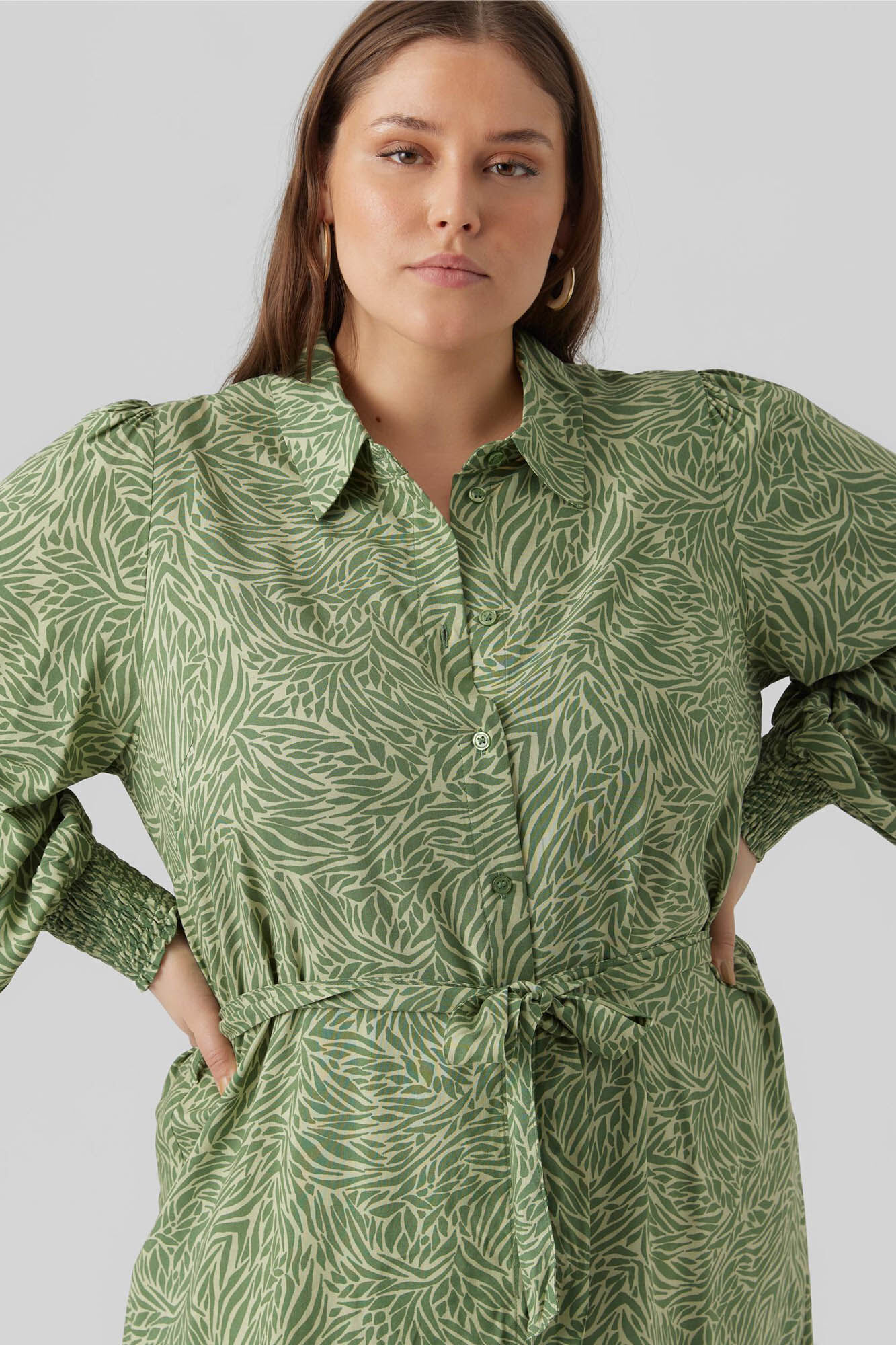 Vestido midi camisa Curve - Verde