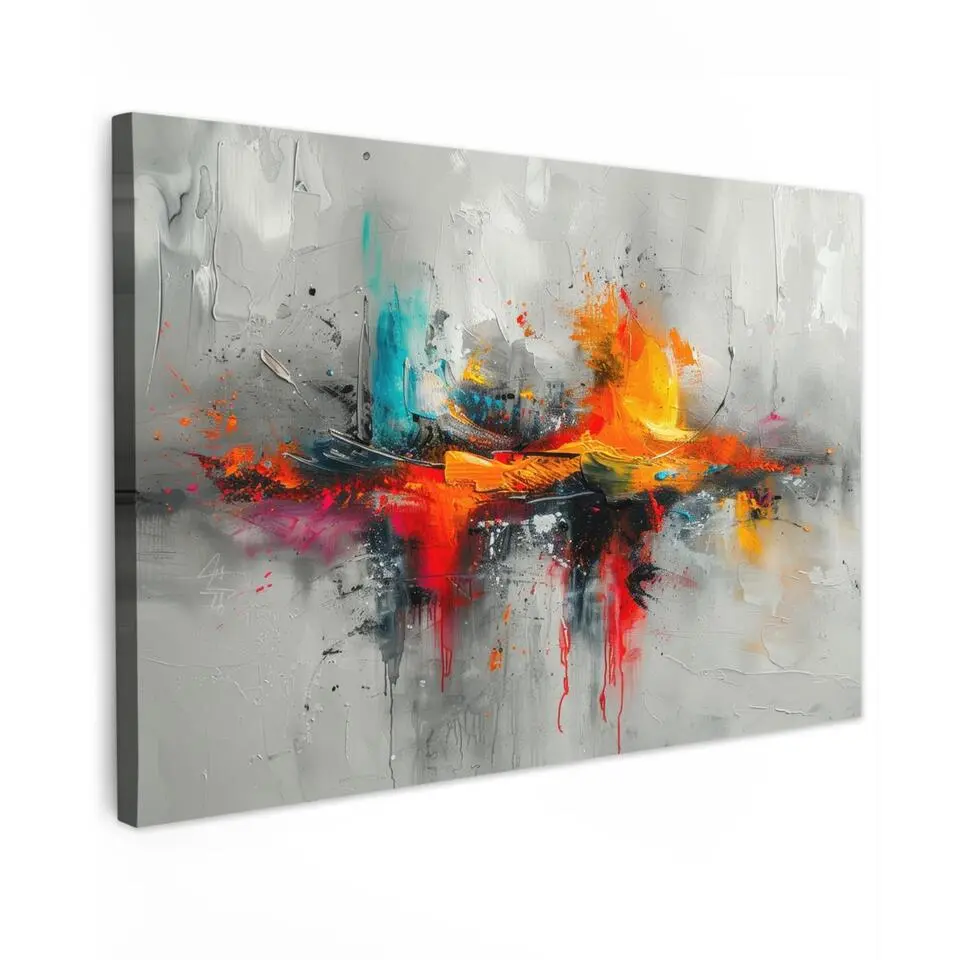 MuchoWow Canvas Schilderij 120x80cm Moderne kunst Oranje Grijs