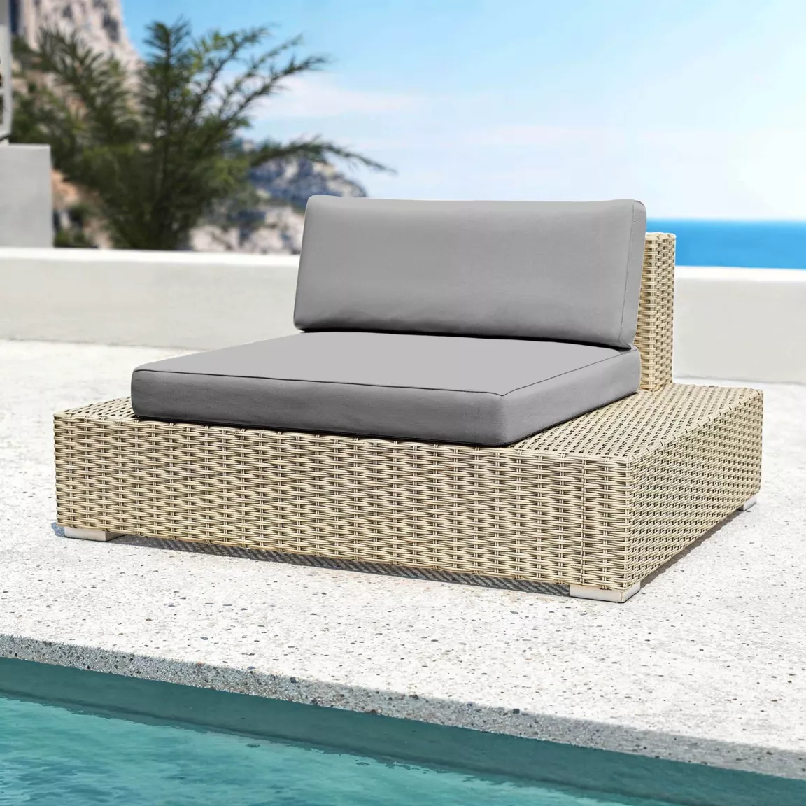 Fauteuil de jardin en résine tressée Palma Gris et anthracite