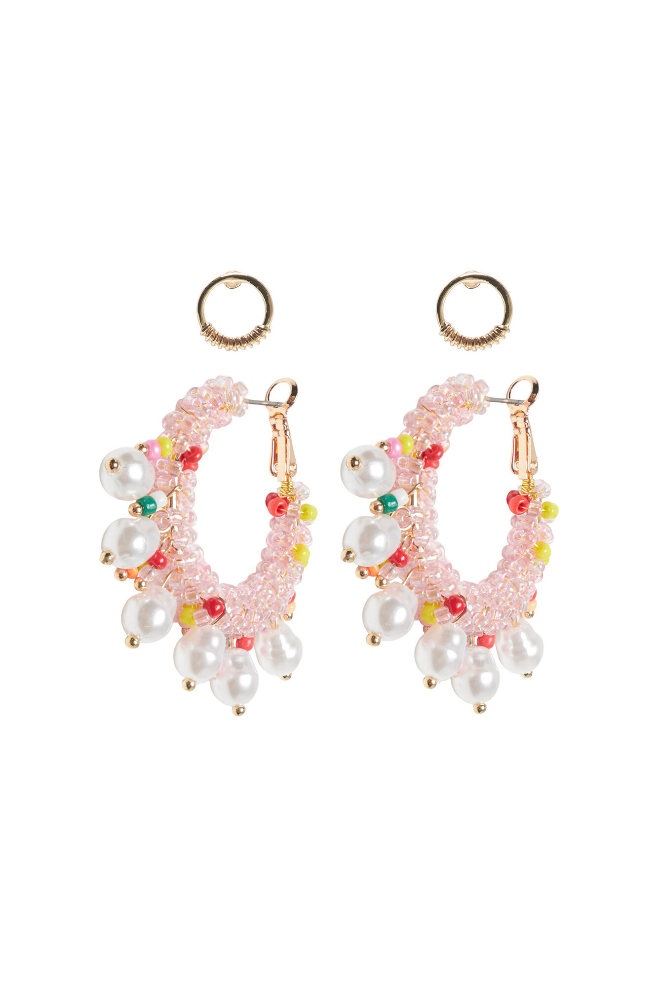 Conjunto de brincos de argola com pérolas