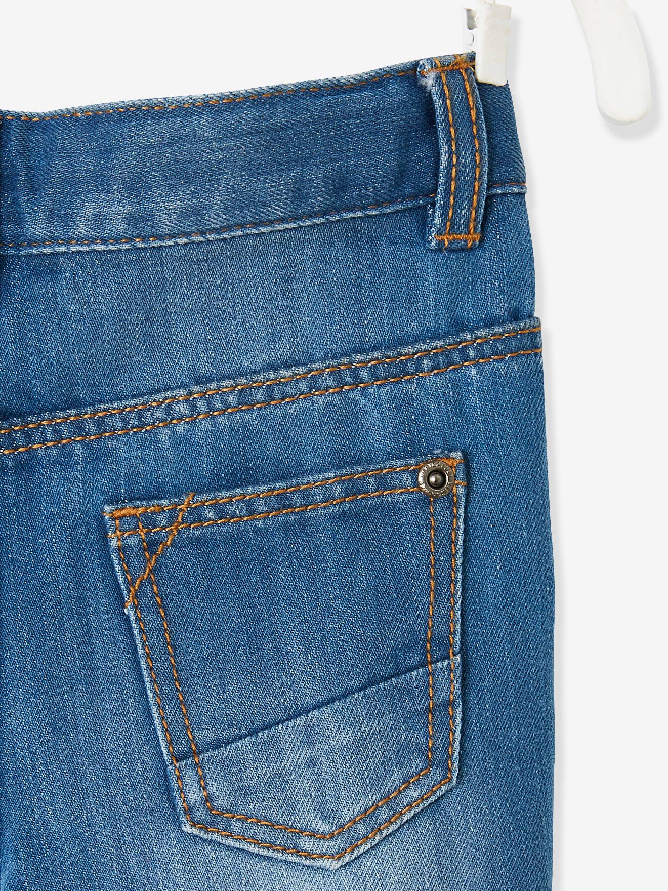 Calça jeans indestrutível de perna reta para meninos, modelagem morfológica para quadris largos, corte slim, lavagem azul escura