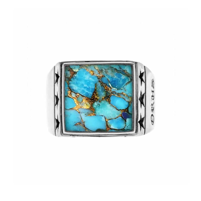 Chevalière Homme étoiles Turquoise Argent