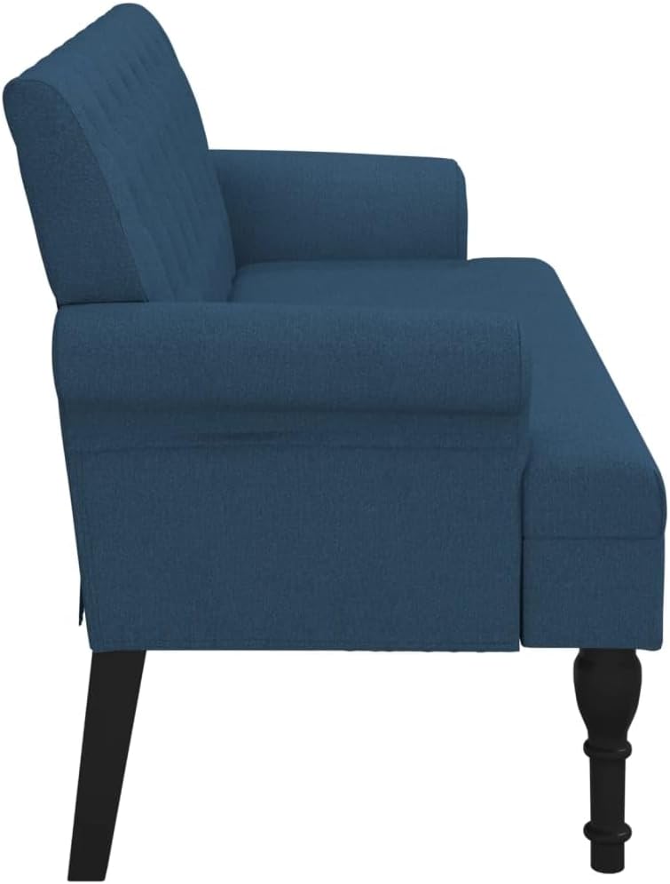 vidaXL Sitzbank, Bank Polsterbank mit Rückenlehne Armlehnen, Bettbank mit Holzbeinen, Flurbank Ottomane für Wohnzimmer Büro, Modern, Blau Stoff