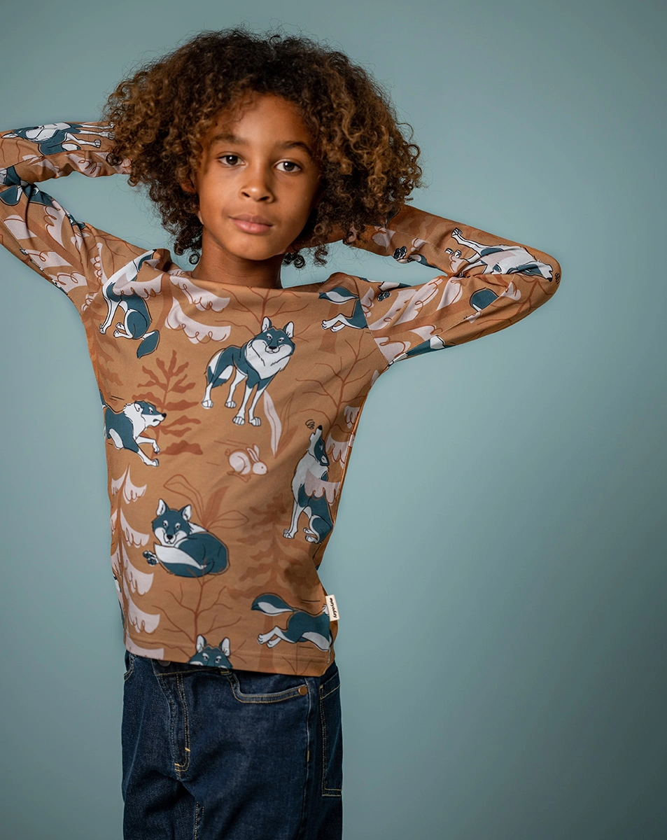 Langarmshirt PLAYFUL WOLF in braun