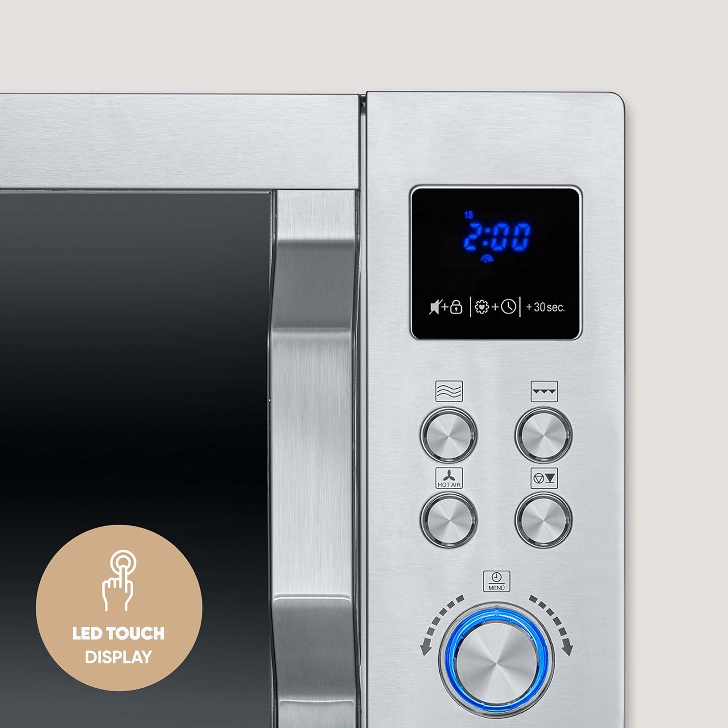 SEVERIN 4-in-1 Mikrowelle „Crispy Wave, Heißluft-Funktion bis 230°C, Heißluftfritteuse, Mikrowelle, Backofen & Grill, 95 min Timer, max. 2150 W Leistung, 25L, Silber/Edelstahl, MW 7982