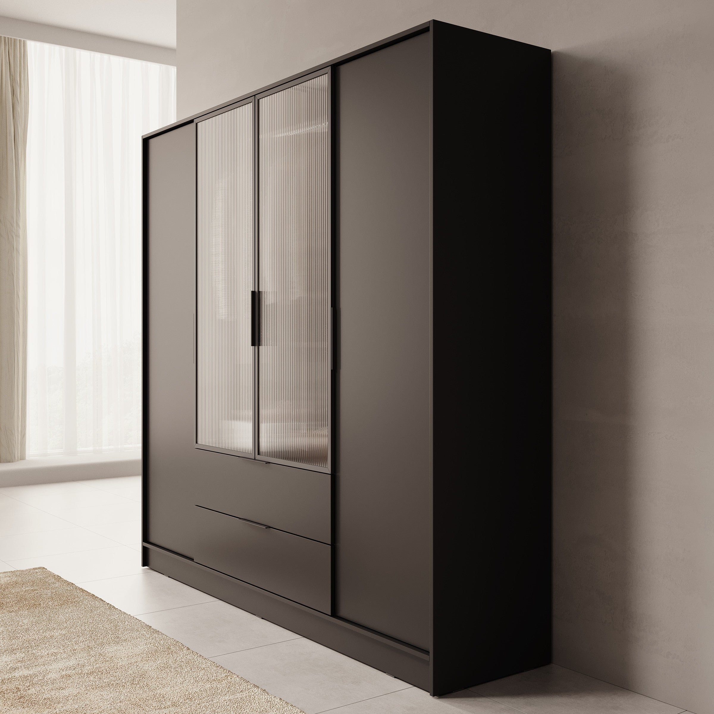 Meubella - Kledingkast Knox - Zwart - 206 cm