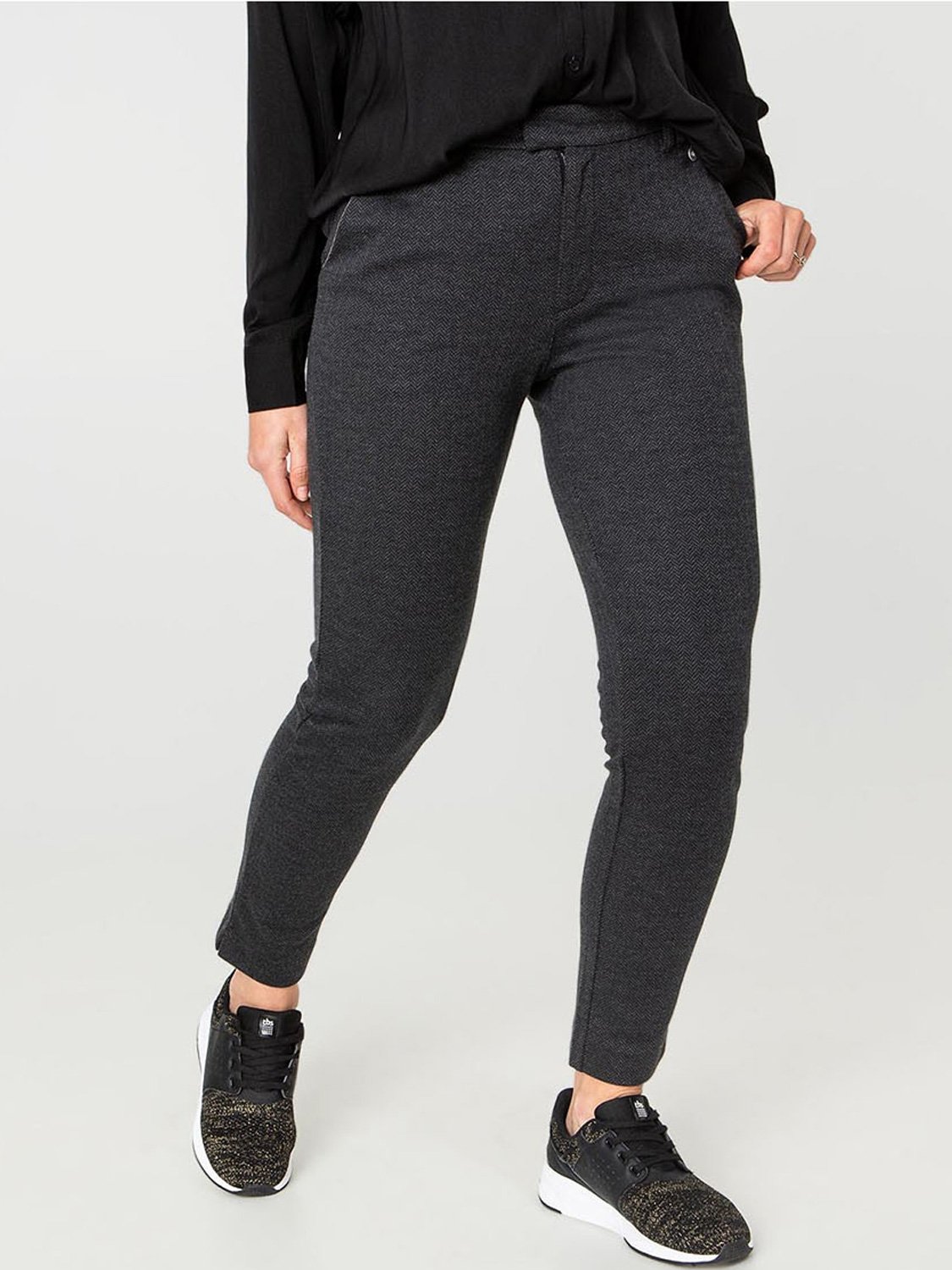 Pantalon Femme En Maille Gris Chiné