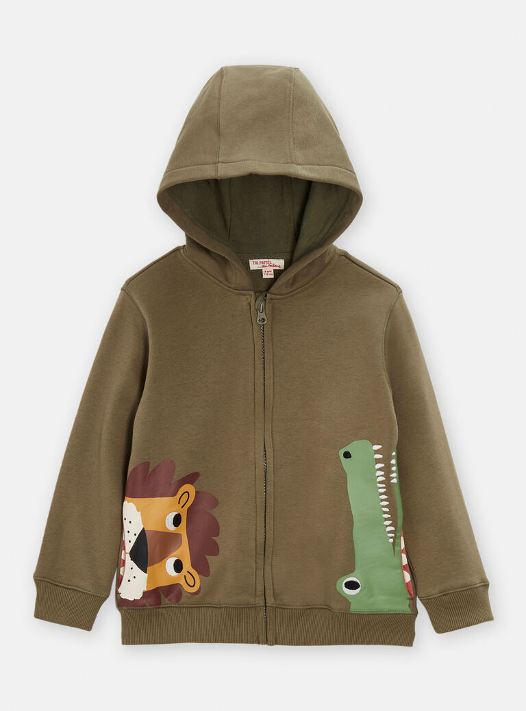Gilet kaki à capuche animation jungle pour garçon