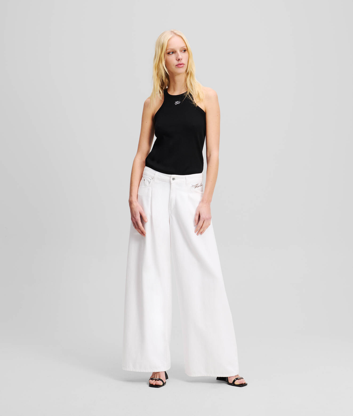 JEAN JAMBES LARGES TAILLE MI-HAUTE - Denim Blanc