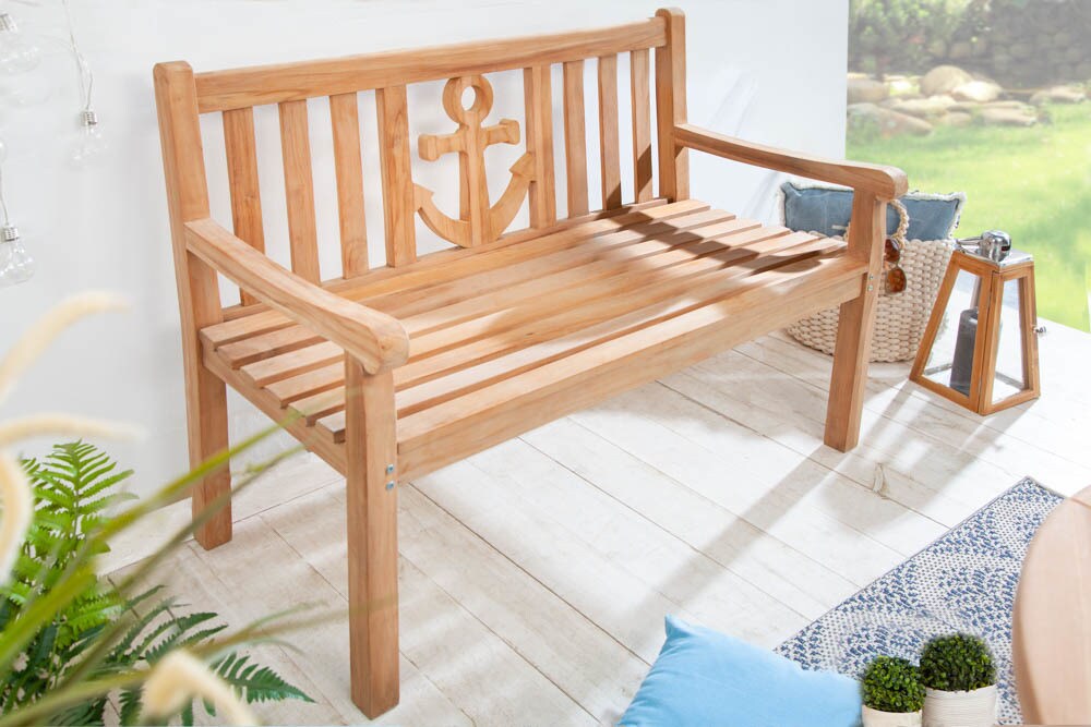 riess-ambiente Gartenbank EMPIRE TEAK - 120cm Teakholz mit Ankerdesign massiv