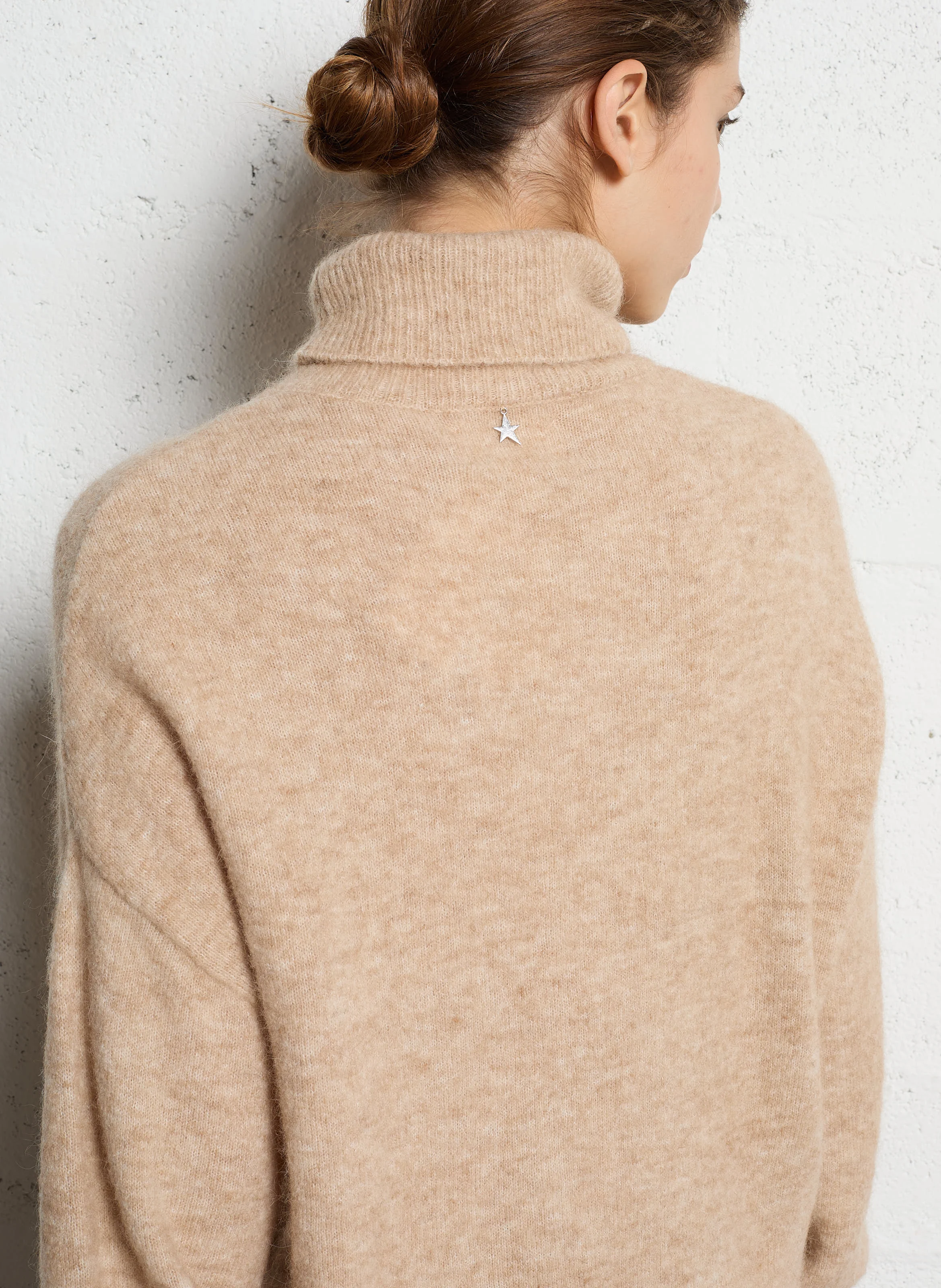 MACOMY - Pull oversize col roulé en laine mélangée | Beige