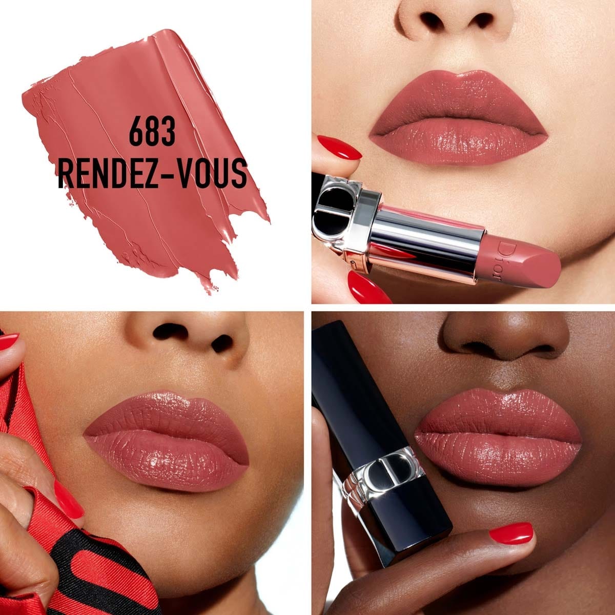 Rouge Dior Rouge Dior Rouge à Lèvres Rechargeable Couleur Couture, 4 finis : Satin, Mat, Métallique et Velours