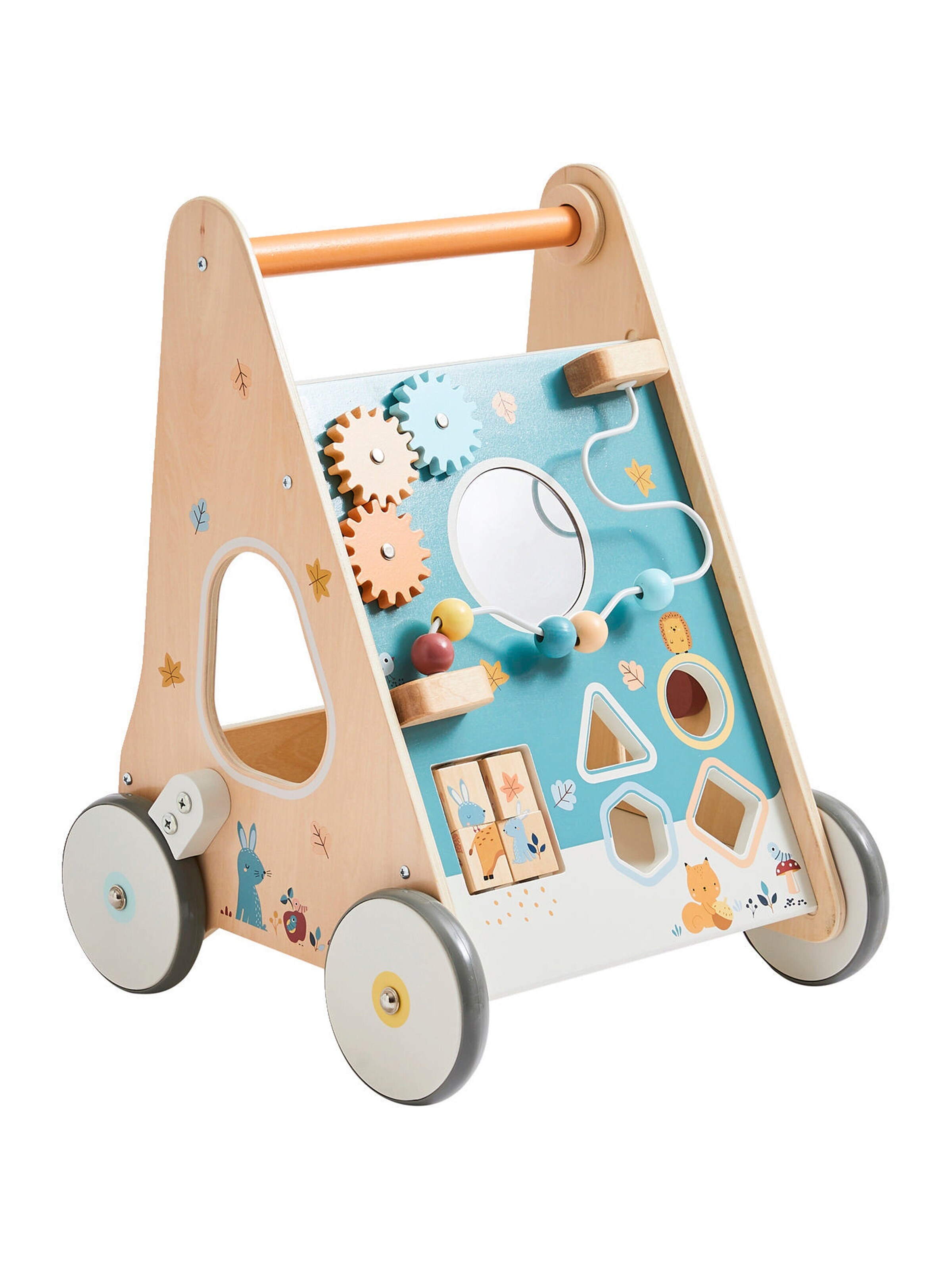 Vertbaudet Activity-Lauflernwagen mit Bremsen, Holz FSC® blau waldfreunde
