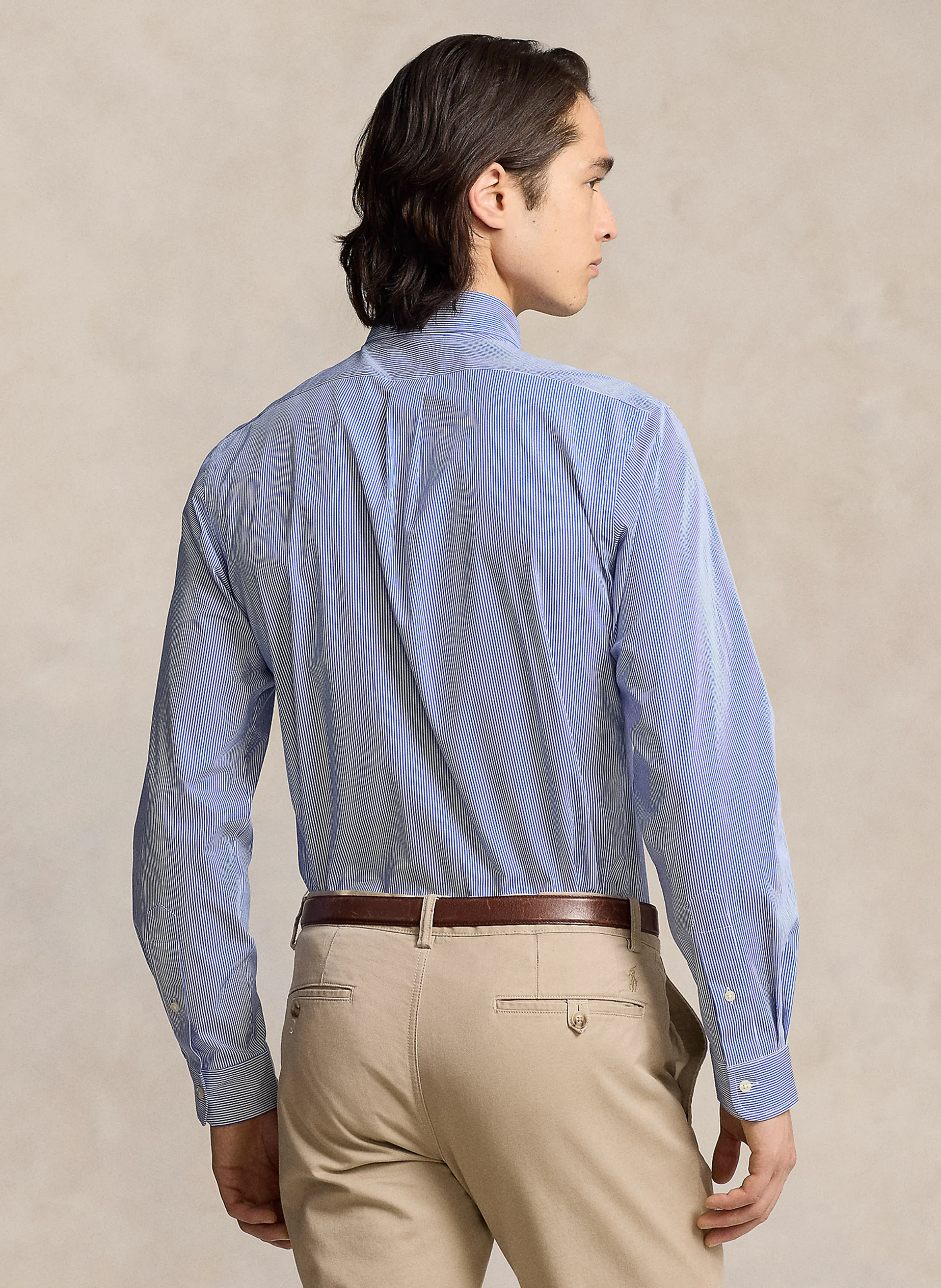 Chemise col américain en coton mélangé | Bleu