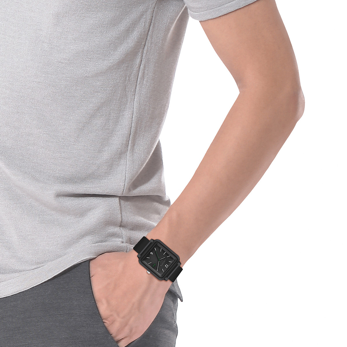 Montre LACOSTE Studio homme acier bracelet silicone noir