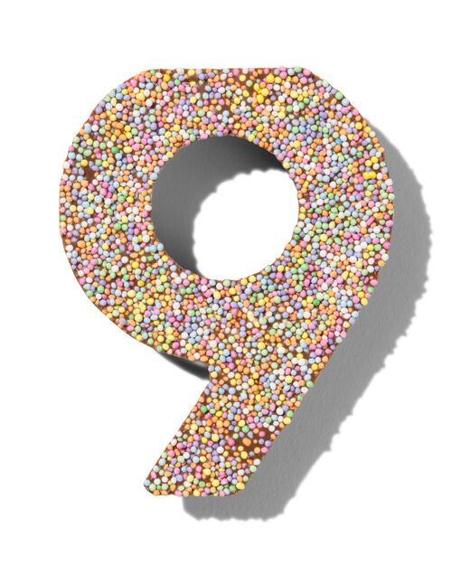 chiffre de fête 9 en chocolat avec perles multicolores