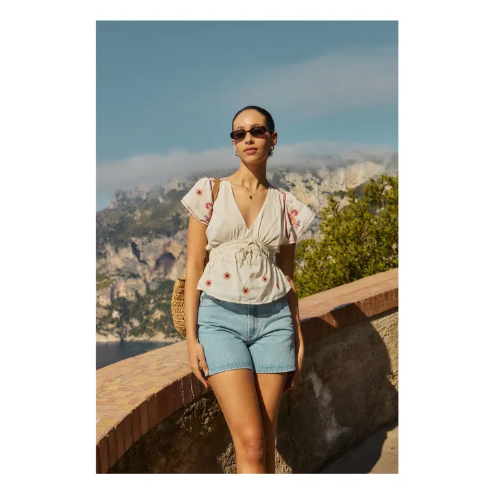Alma Deia Top Brodée en Coton Bio | Blanc cassé