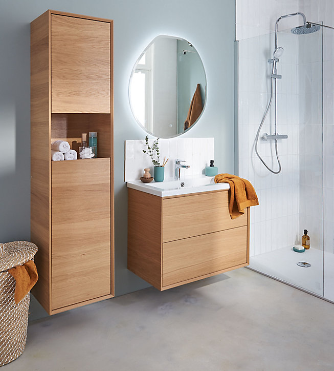 Meuble sous vasque à suspendre GoodHome Avela placage chêne 80 cm