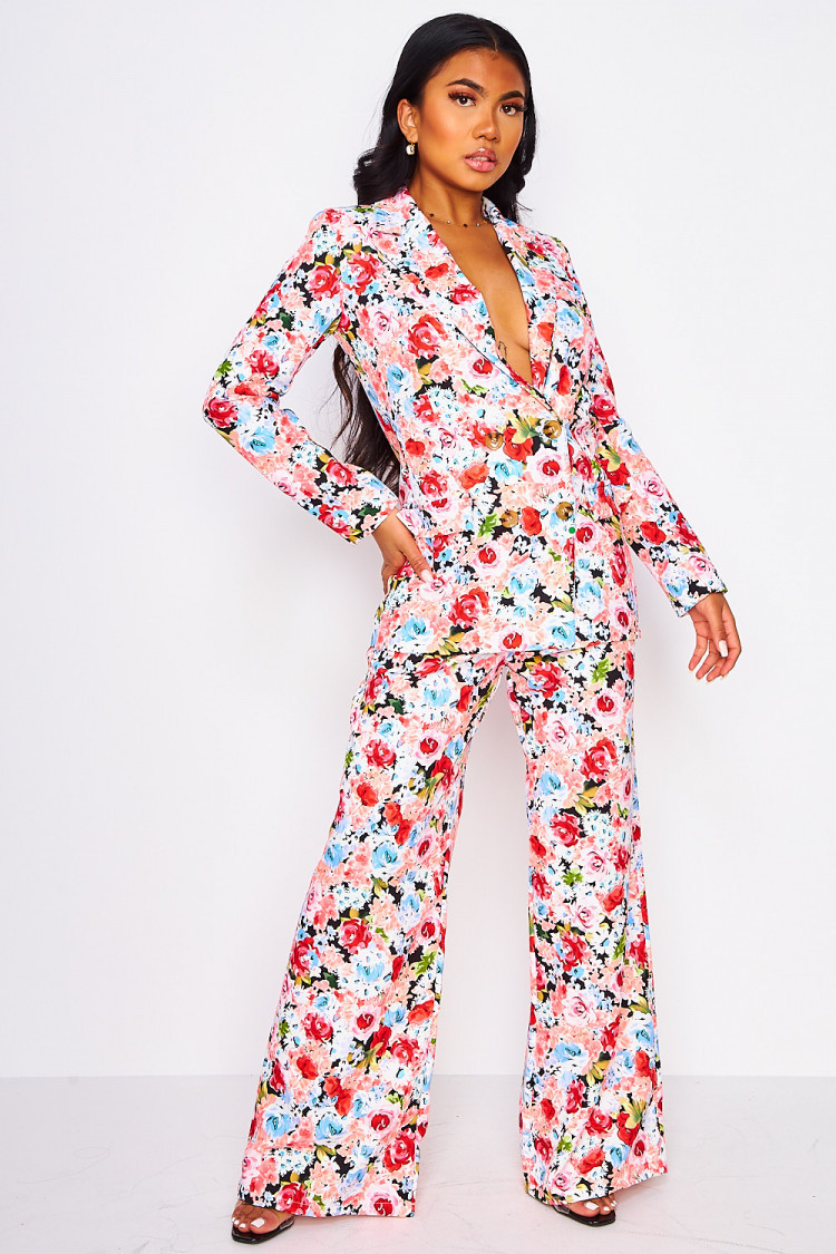 Veste de blazer rose imprimé fleuri
