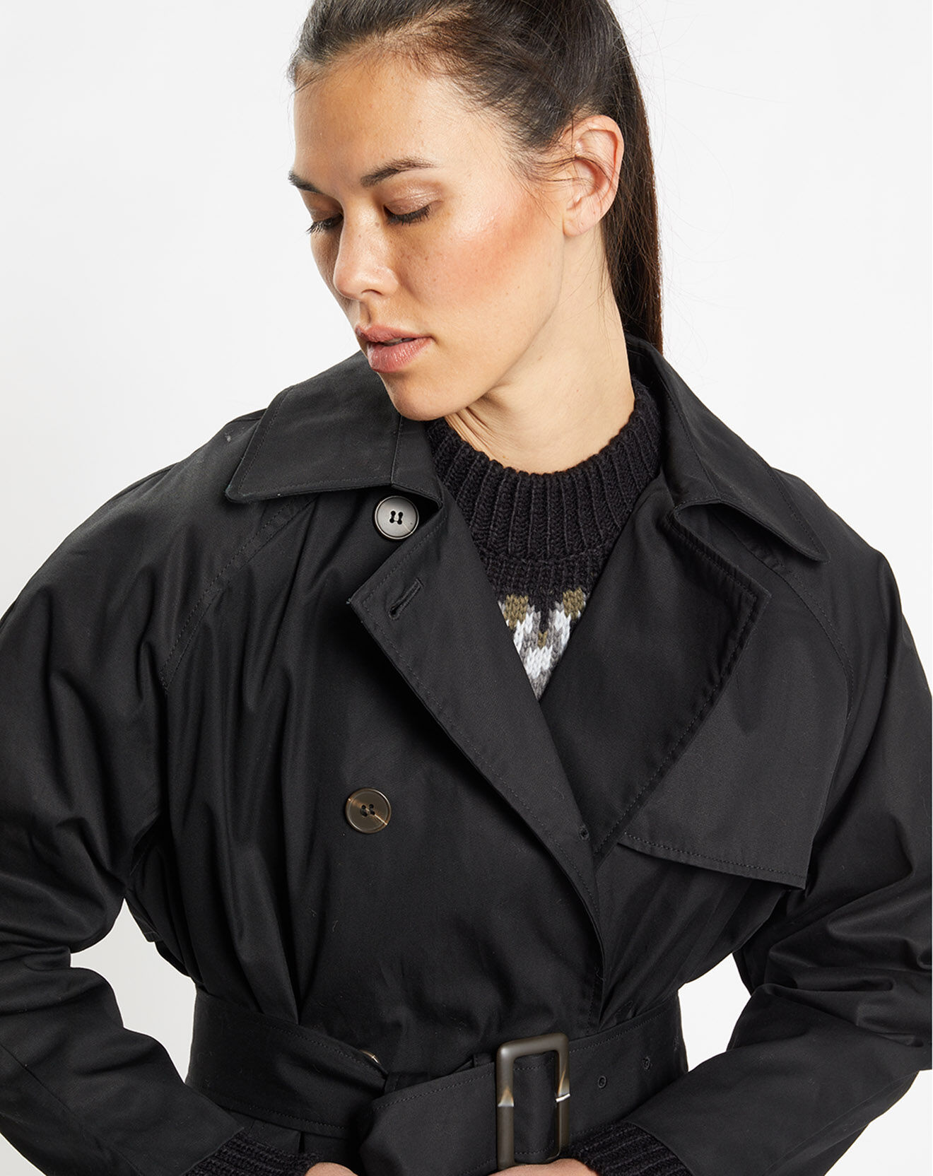 Galeries Lafayette Trench long en Toile de Coton bio Chopin noir