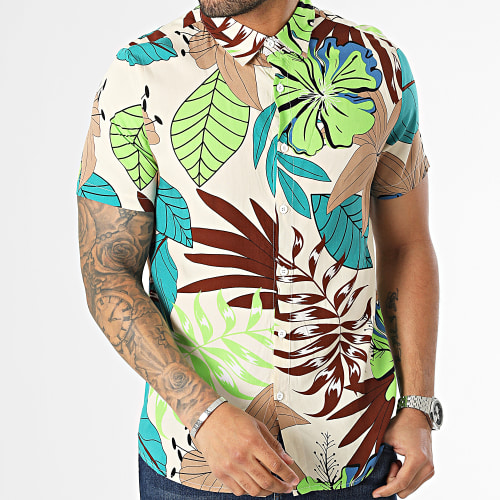 Chemise Manches Courtes Beige Floral