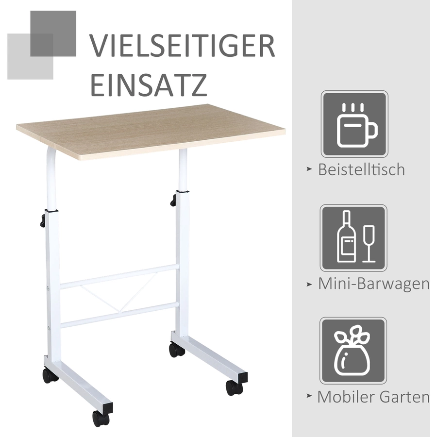 HOMCOM Beistelltisch mit Rädern und Bremsen natur