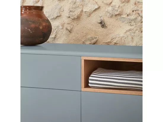 Corvo - Commode 7 tiroirs 1 niche en bois L120xH90cm : Couleur - Gris clair