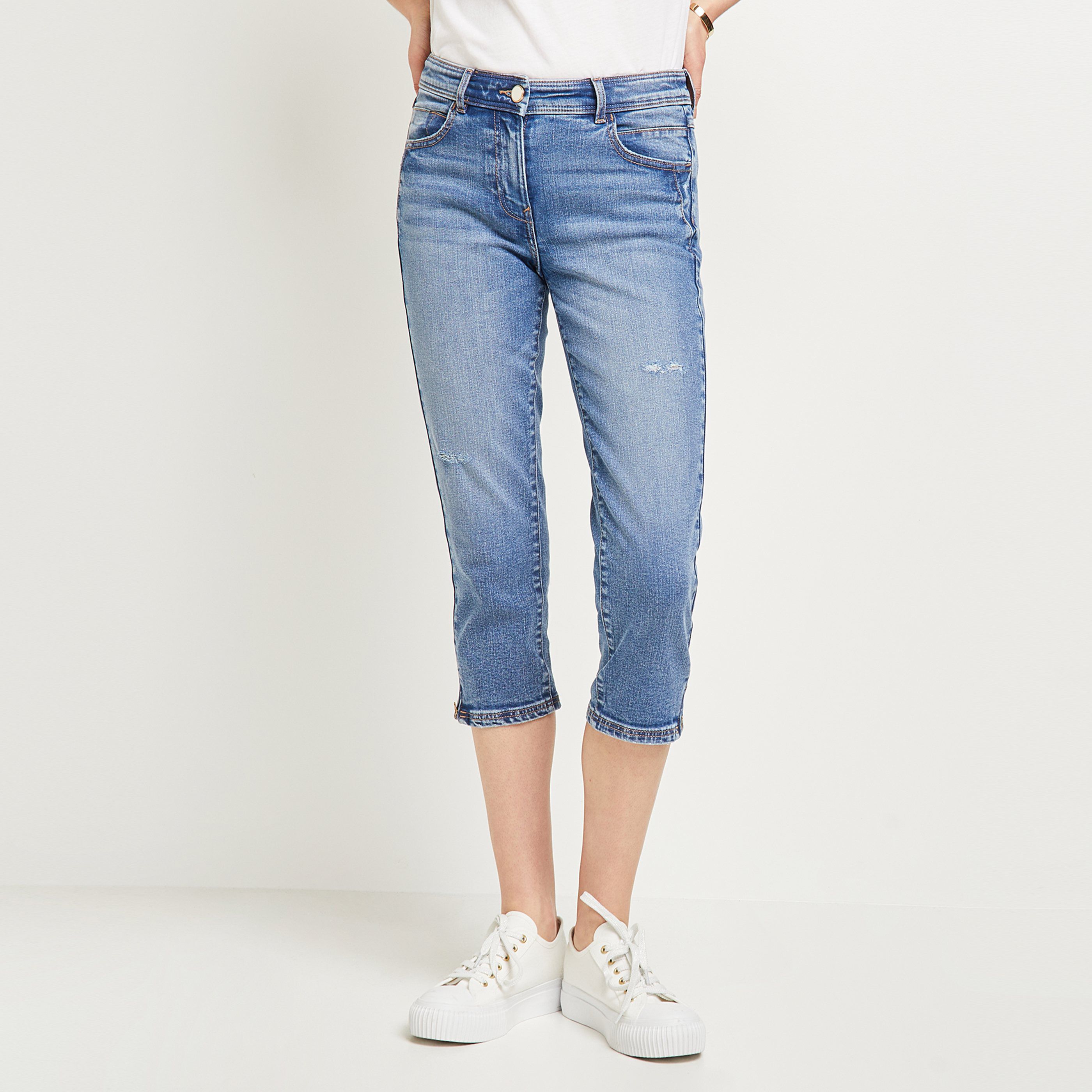 Corsaire en jean femme CAMBODIA - STONE