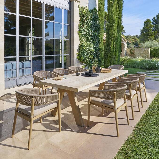 Table de jardin rectangulaire VENIZIA Effet travertin & Acacia