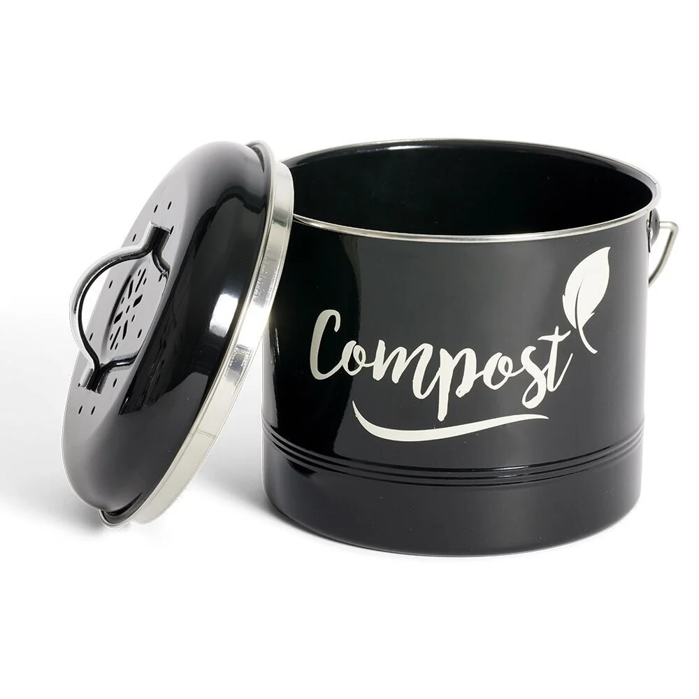Mini poubelle de cuisine compost noir Ø18xH21cm