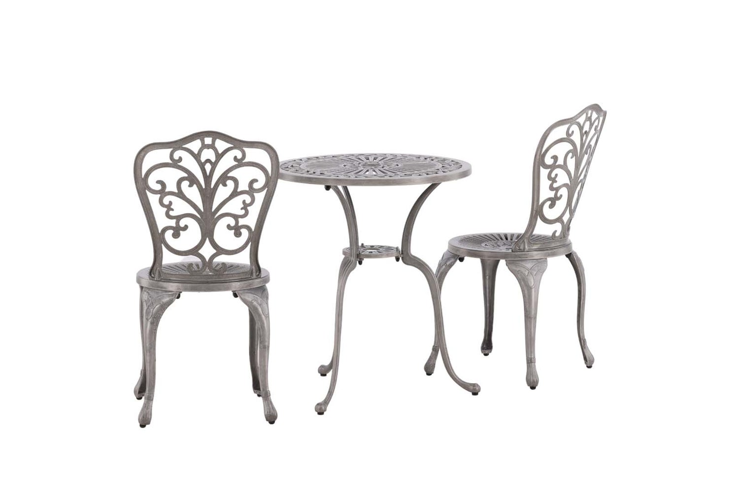 Nandin tuinset: tafel, 2 stoelen, zilverkleurig. 60 x 60 x 73 cm