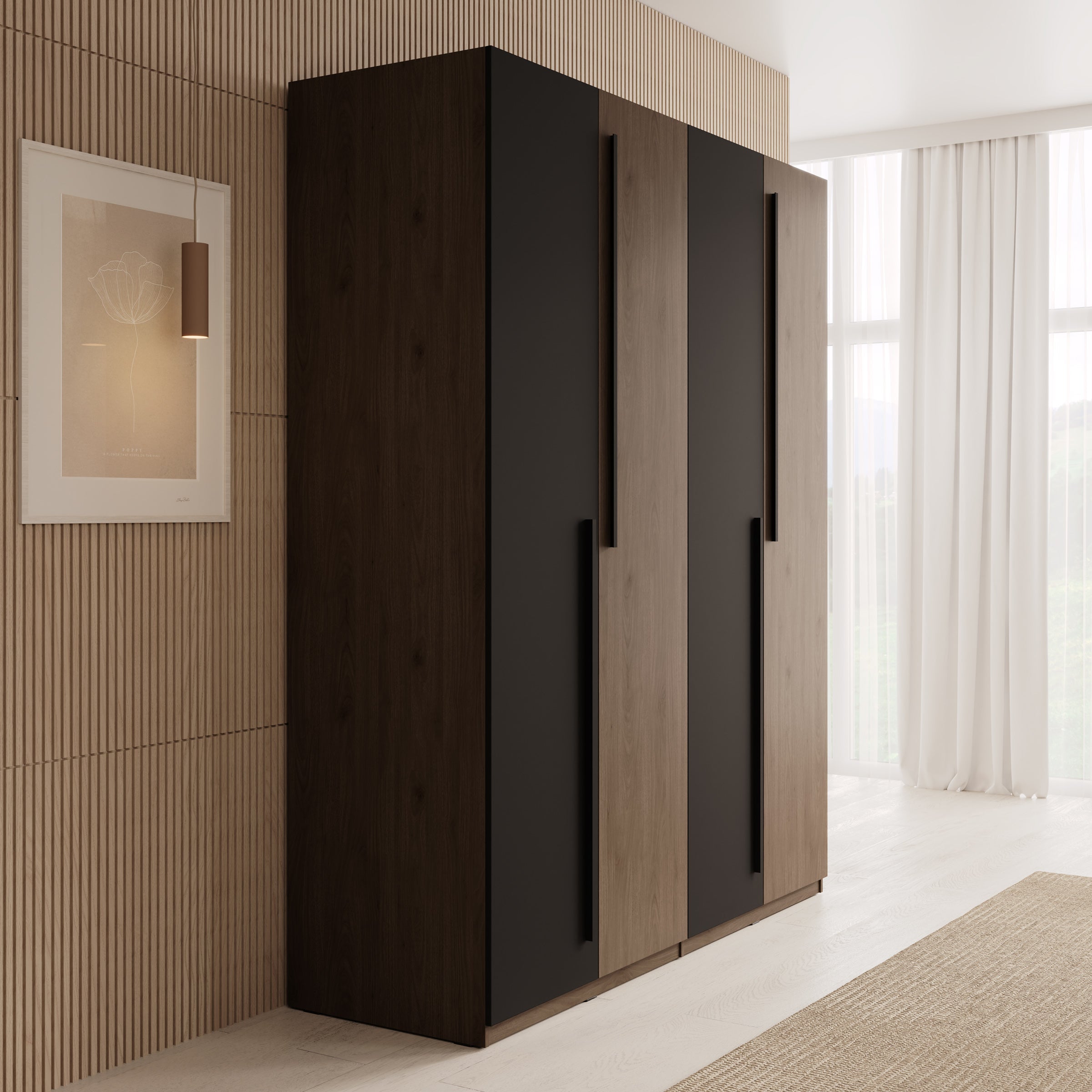 Meubella - Wangoo - Kledingkast 4 deuren - Donker eiken - 179x60x221cm