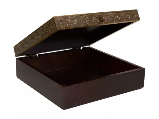 Coffret à bijoux en bois et métal marron 20x20x7,5h