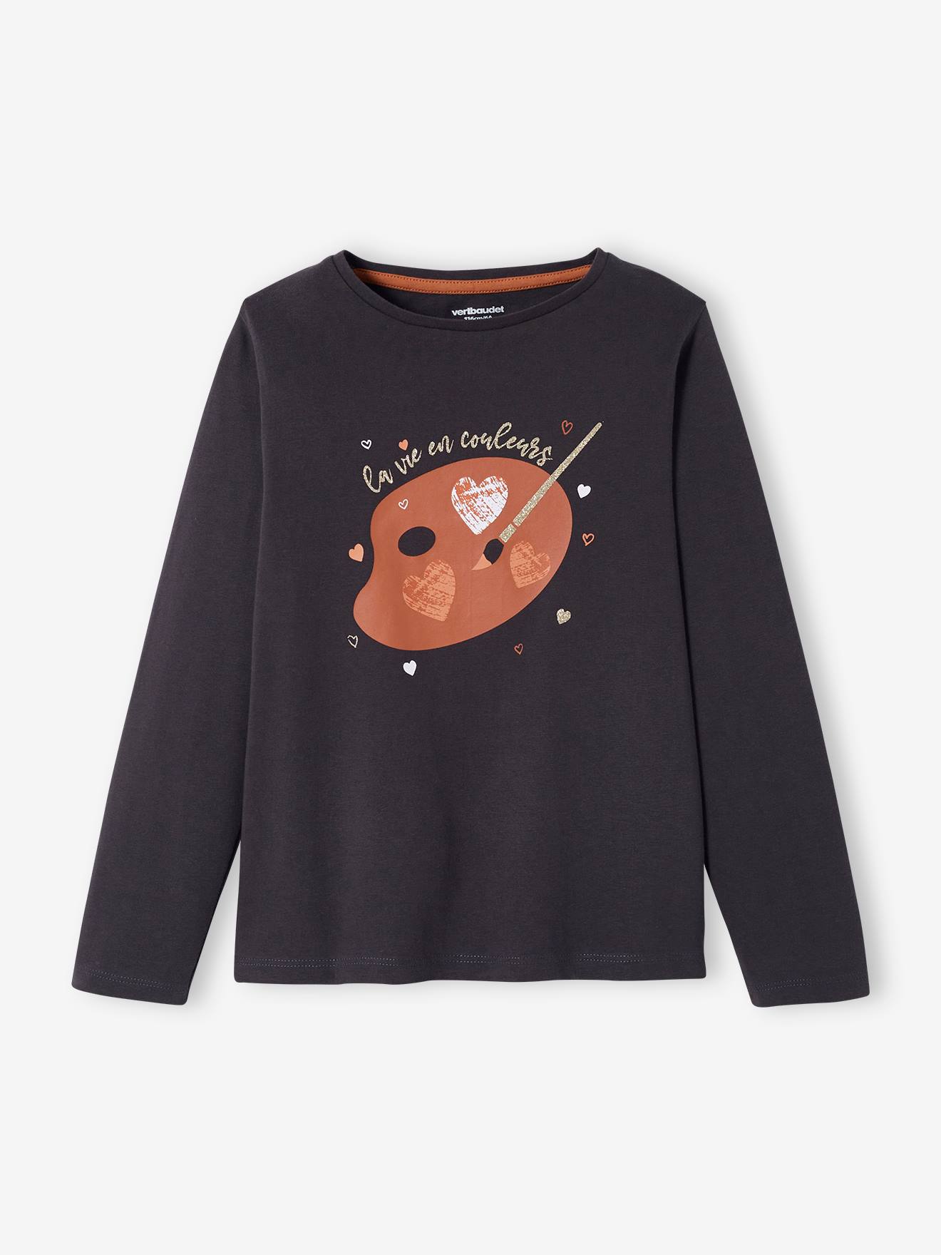 Conjunto de 3 camisetas de manga comprida para meninas, tamanho médio, pretas, bicolor/multicoloridas.