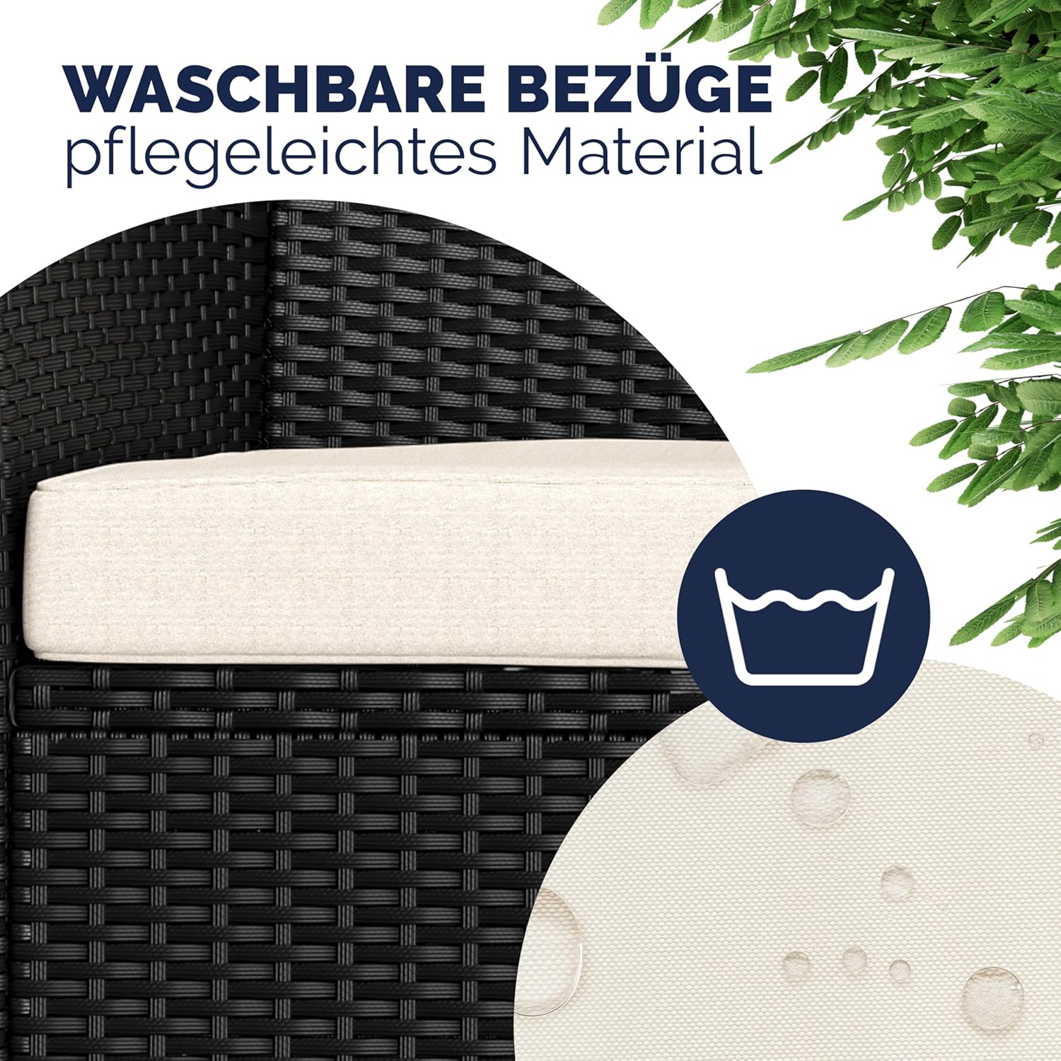 Casaria® Gartenbank Sitzbank inkl. Auflagen Wetterfest Polyrattan 320kg Belastbar Tisch Ablage UV-beständig Garten Balkon Bank 2-Sitzer 143x55cm Schwarz