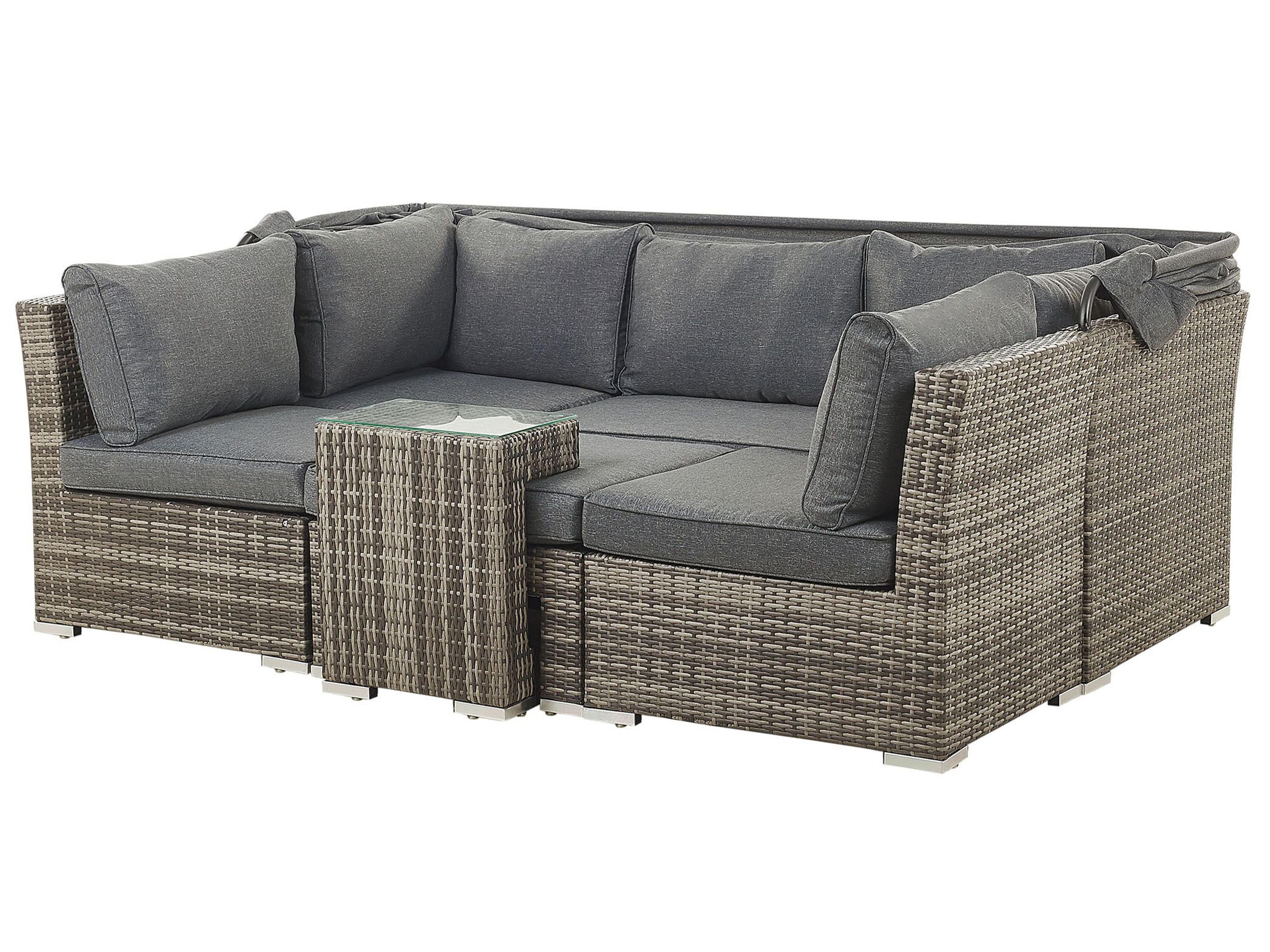 Loungeset met tafel 6-zits CORTE modulair PE rotan Donkerbruin