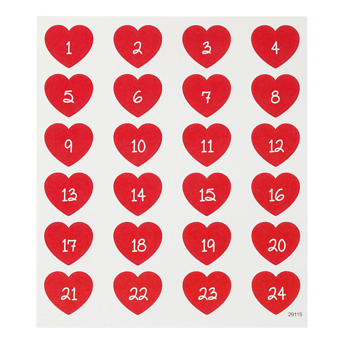 Stickers Hart met Cijfer, 1 Vel