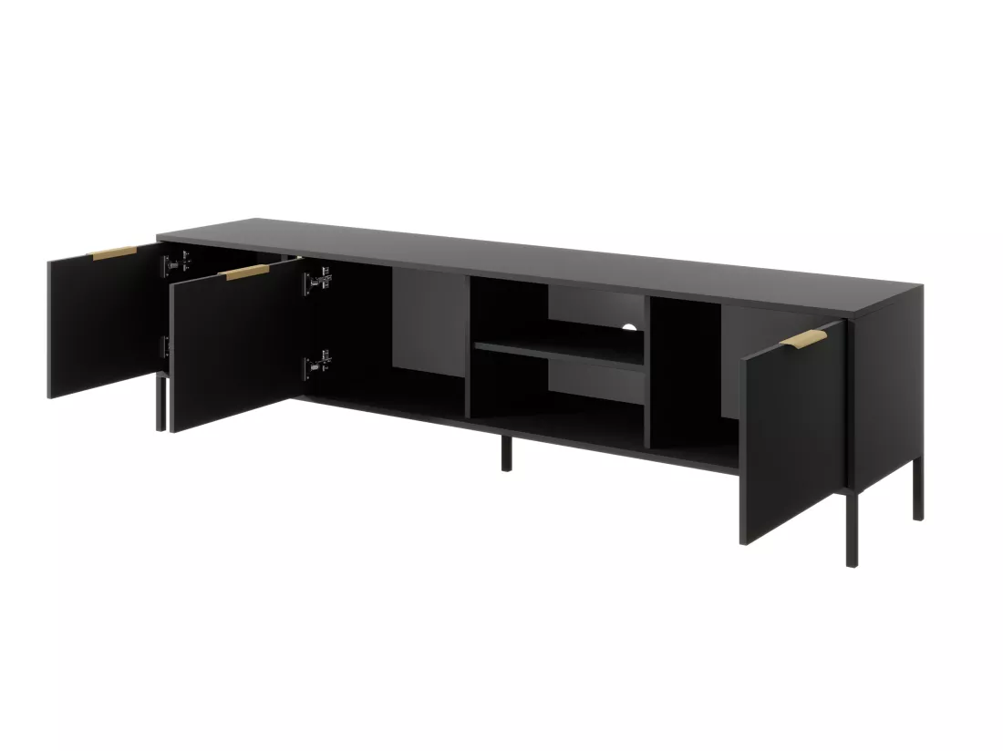 Meuble TV avec 3 portes et 2 niches - Anthracite et doré - PAVELI