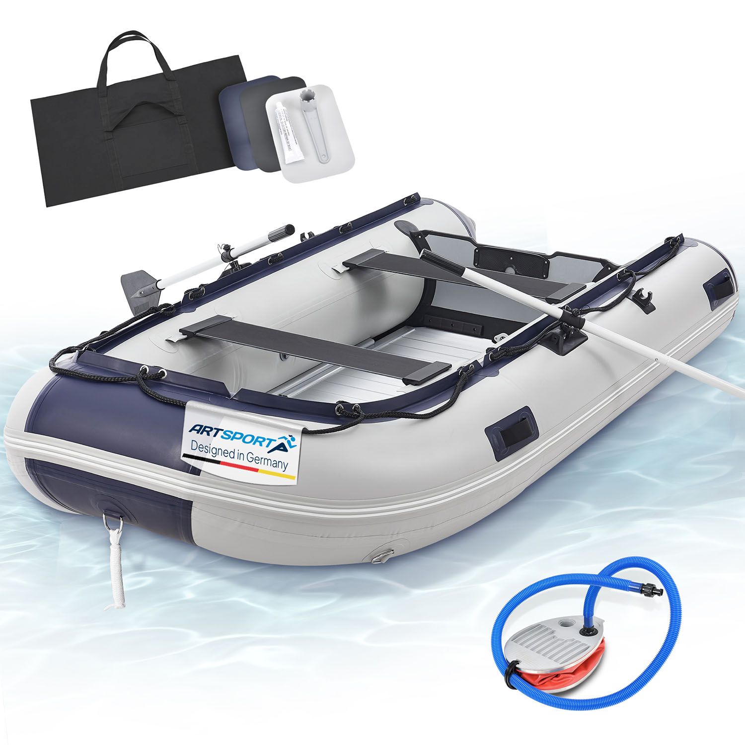 ArtSport Schlauchboot 3,20m mit 2 Sitzbänke, Aluboden, Paddel, Pumpe, Tasche & Reparaturset