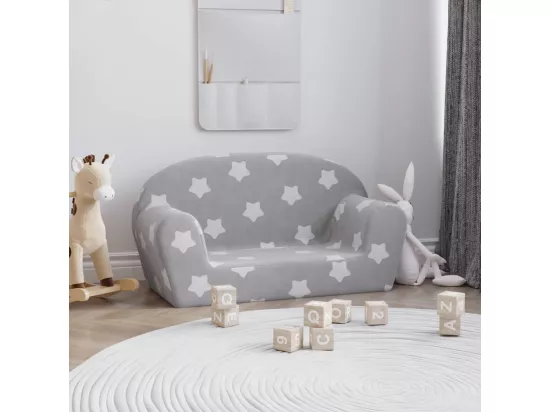 Canapé enfants 2 places gris clair avec étoiles peluche douce