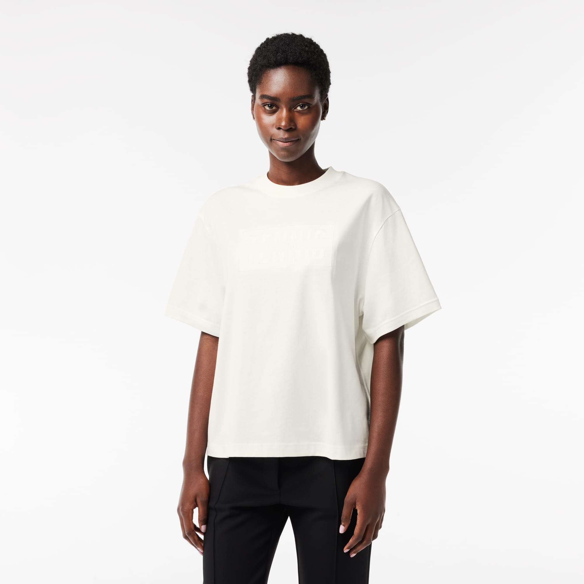 T-shirt oversize en coton broderie Tennis T-Shirts - Blanc - Lacoste - Femme