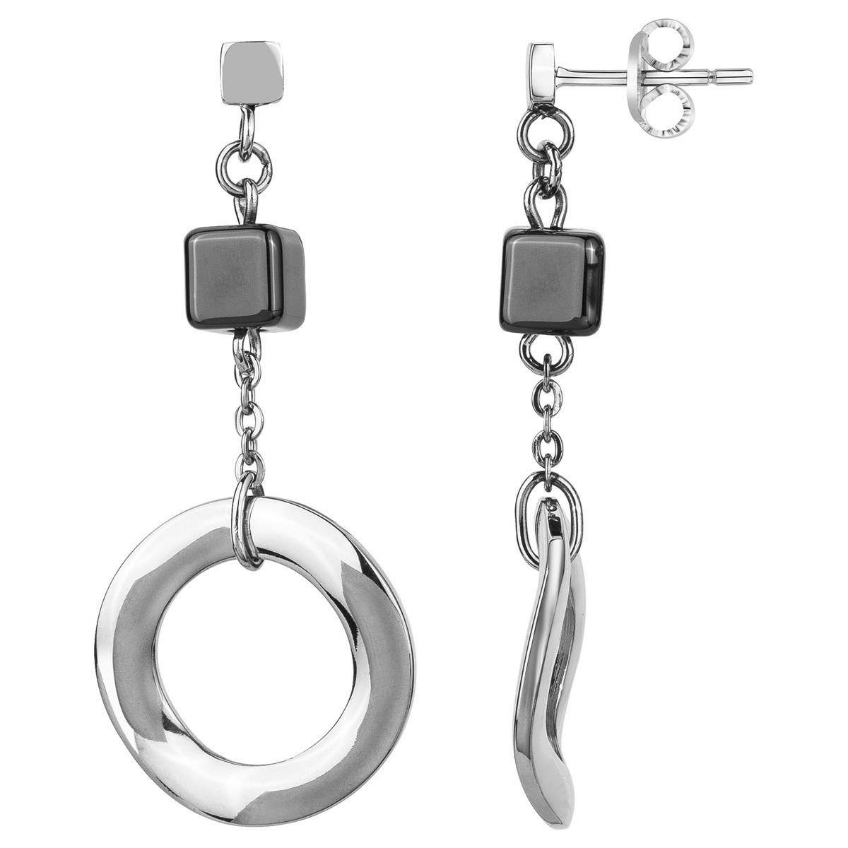 Boucles d'oreilles pendantes en Acier 316L et céramique - blanc brillant