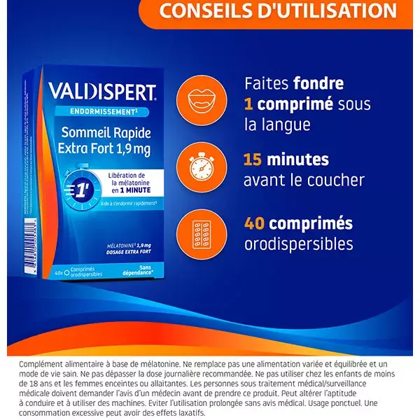 Valdispert Sommeil Rapide Extra Fort 1,9mg Mélatonine 40 comprimés