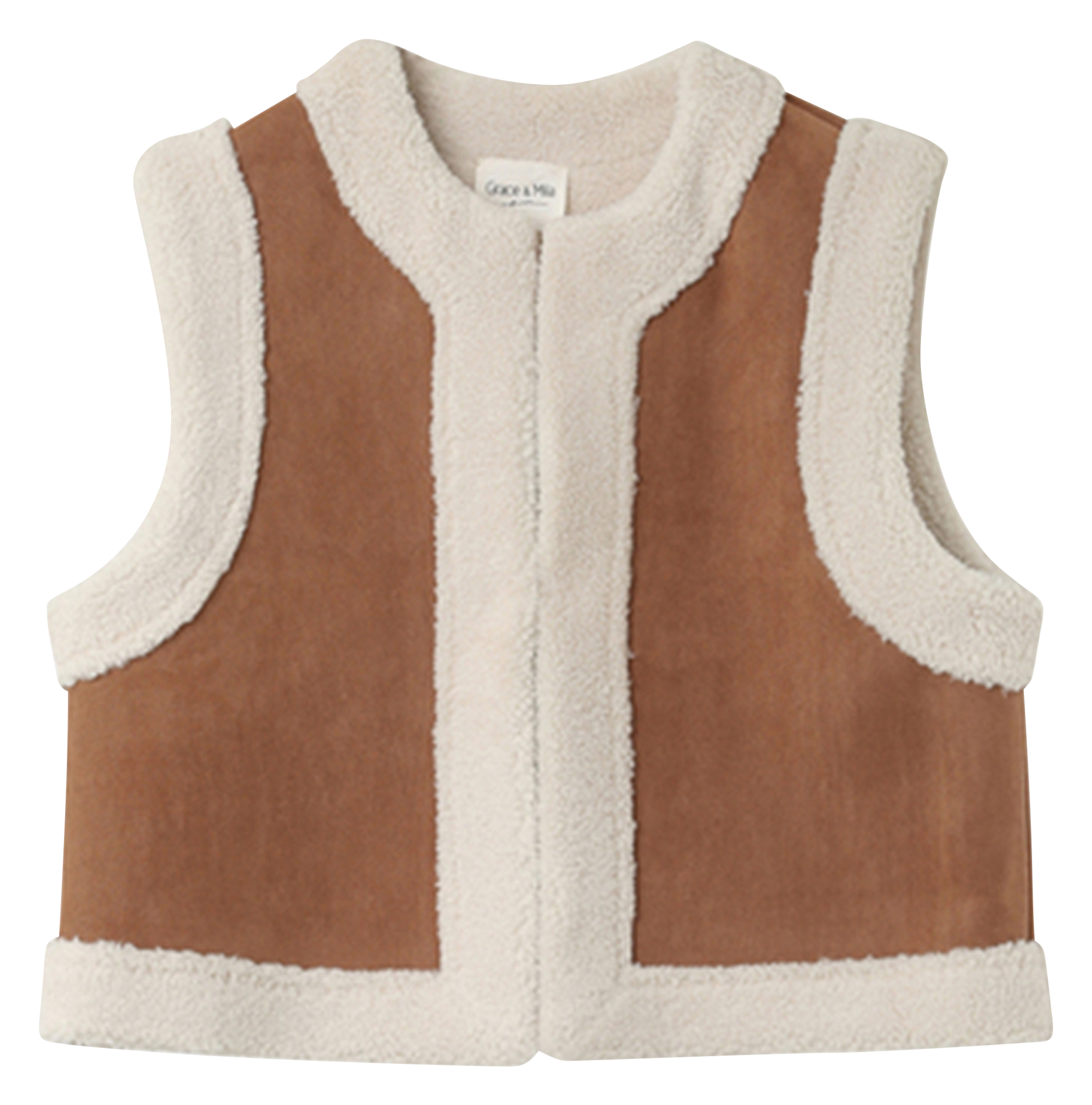 NOE - Veste sans manches col rond droite | Marron